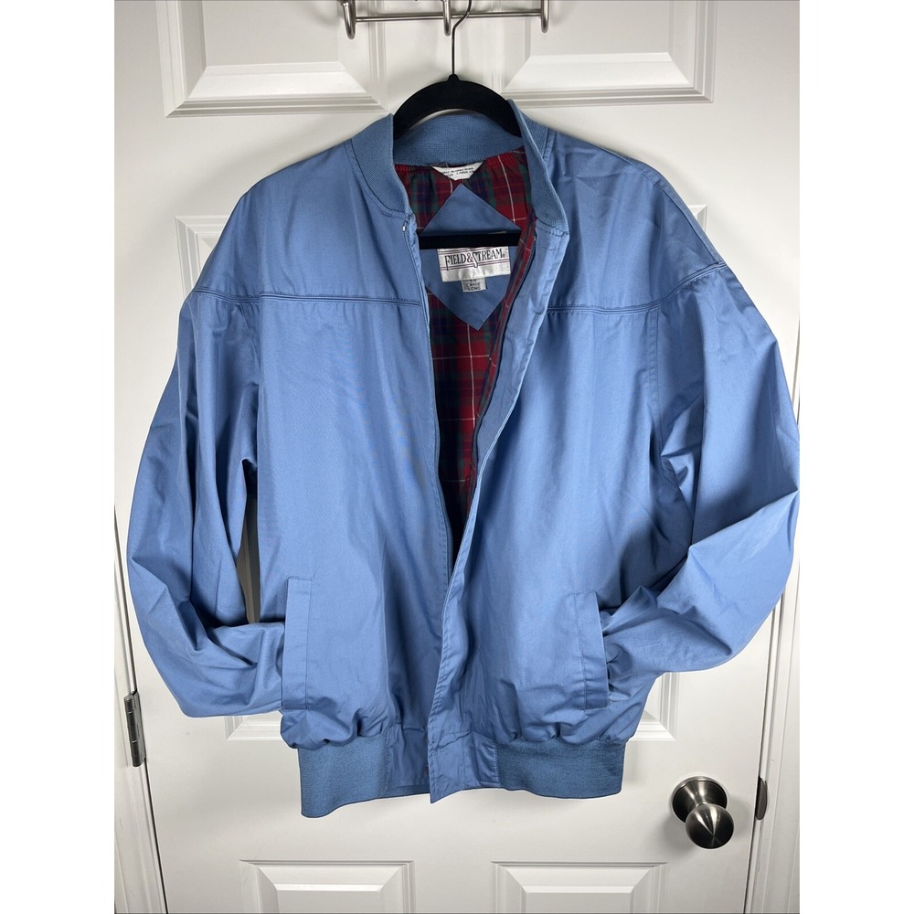 Vintage 80s Field &‎ Stream Mens Jacket Baby Blue Plaid Lining Size LL Classic